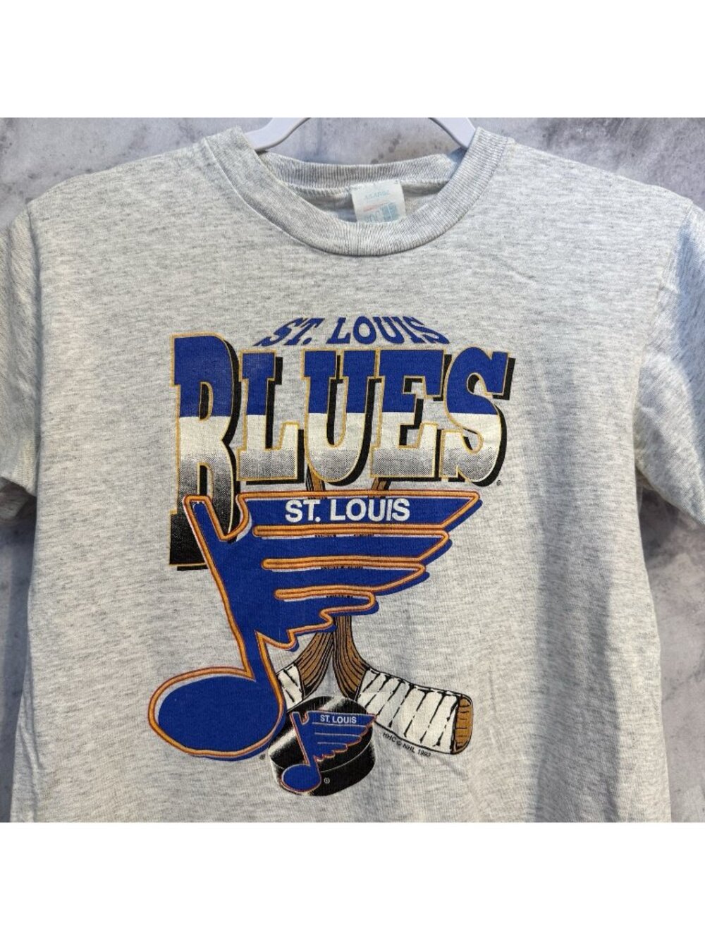 Vintage St. Louis Blues Hockey Shirt Youth XL Grey Roc U Made in USA 1990s